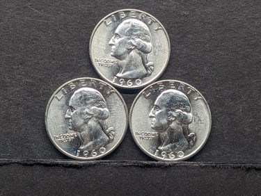 (3) 1960-D Washington Silver Quarter High BU