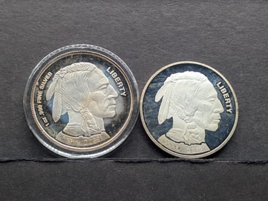 2001 Silver Buffalo Proof Set Replica (1) .999 Fine Silver (1) Clad In 100 Mil .999 Pure Silver Nat.