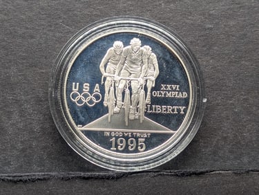 1995-P PROOF Atlanta Olympic Cycling Commemorative Silver Dollar in Capsule