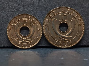1936 5 and 10 Cents British East Africa. Very choice BU and real pretty.