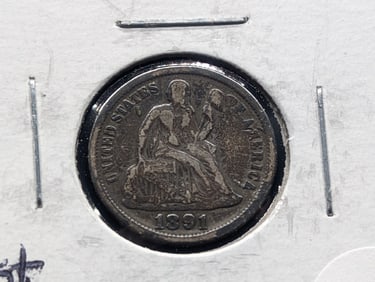 1891 Seated Liberty Dime Last Year VG
