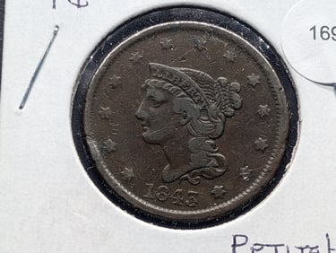 1843 Large Cent Petite Head Large Letters F+