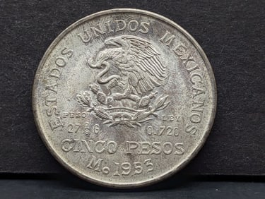 1953 Mexico .720 5 Pesos. 27 Grams. BU.