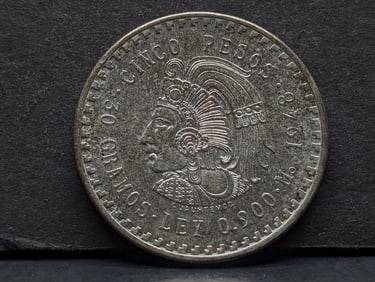 1948 Mexico .900 silver 5 Pesos. The classic warrior. Choice BU.