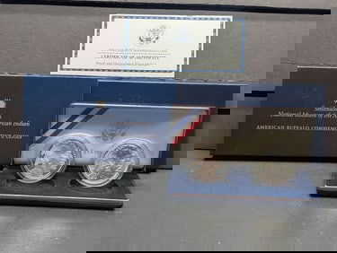 2001-P PROOF & D-UNC American Buffalo Commemorative 2-Coin Silver Dollars Set in OGP w/ COA