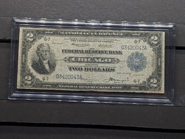 1918 $2 Federal Reserve Note. The famous ?Battleship? Note. VG in hard plastic holder. No rips.
