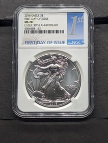 2016 American Silver Eagle 1st Day Of Issue NGC MS70 Eagle 30th Anniversary