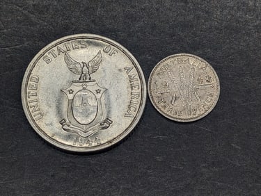 1944-S Philippines 50 Silver Centavos & 1943 Australia Silver Three Pence