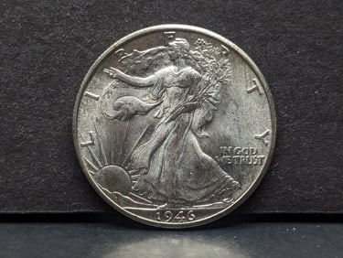 1946-D Walking Liberty Half. Choice BU from original roll. Super brilliance.