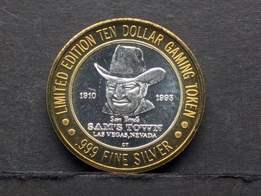 Limited Edition .999 FINE SILVER CENTER Sam's Town Casino $10 Gaming Token in Capsule