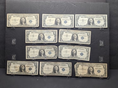 (2) 1935-D, (1) 35-F, (2) 35-G, (1) 1957, (1) 57-A, (3) 57-B Series $1.00 Silver Certificates