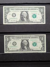 2017-A Star Note & 2013 Series $1.00 Federal Reserve Notes w/ Fancy Serial Numbers (2 PCS)