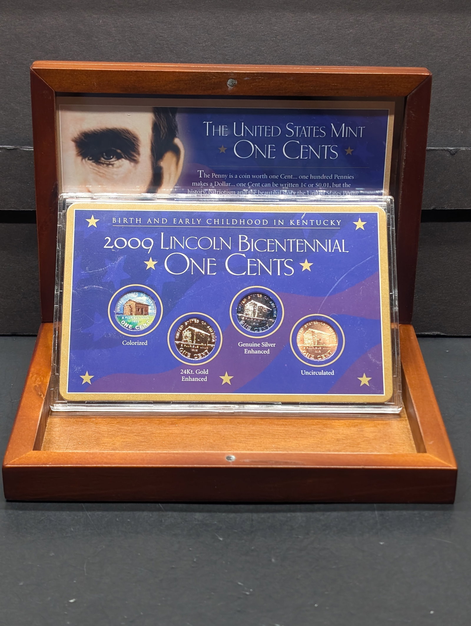 2009-D Lincoln Bicentennial Early Childhood Cent Collection in Wooden Display Box (Colorized, 24k (1 of 5)