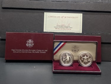 1995-P Atlanta Olympics Wheel Chair & Tennis 2 Coin Silver Proof Commemorative Dollar Set