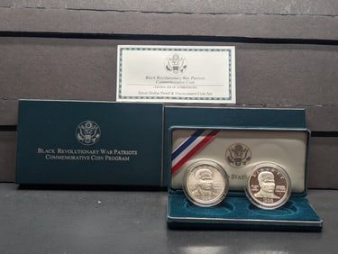 1998-S PROOF & UNC Black Revolutionary War Patriots Commemorative 2-Coin Silver Dollars in OGP w/
