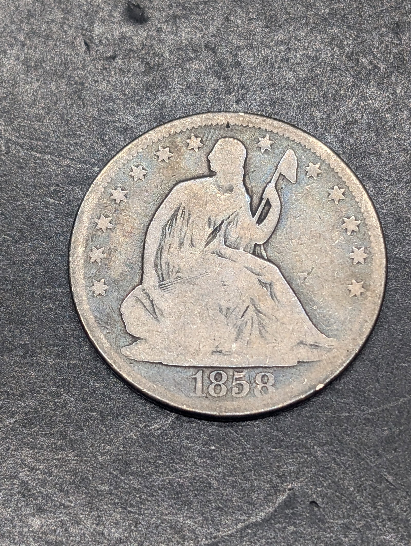 **VG** 1858 w/ Drapery Seated Liberty Half Dollar (1 of 2)