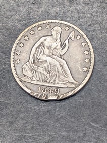 **VF DETAILS - CHOICE COLOR** 1849 w/ Drapery Seated Liberty Half Dollar w/ Rim Dings