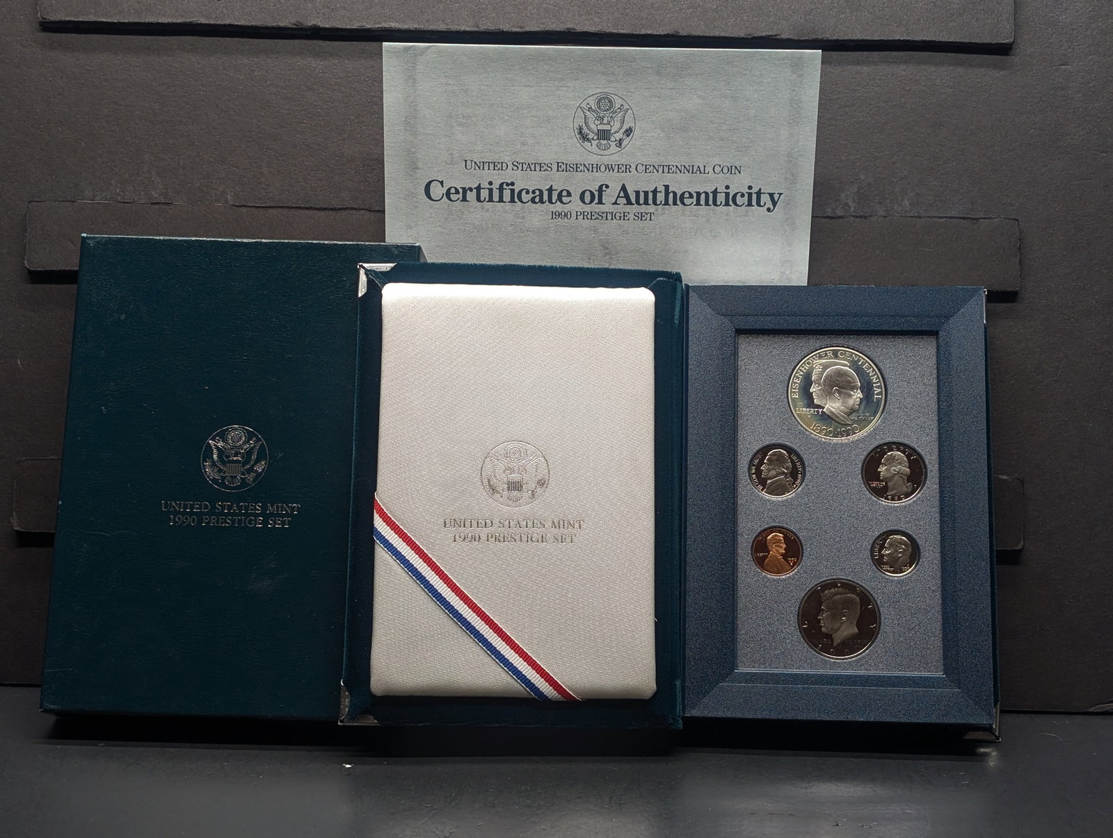 1990-S U.S. Mint Prestige Set in OGP w/ COA - Including Eisenhower Centennial Commemorative Silver (1 of 5)