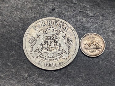 1879-EB Sweden 1 Silver Krona (KM-747) & 1891 Guatemala 1/4 Silver Real