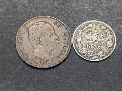 1873 Romania 50 Silver Bani & 1886 Italy 1 Silver Lira: 1873 Romania 50 Silver Bani & 1886 Italy 1 Silver Lira