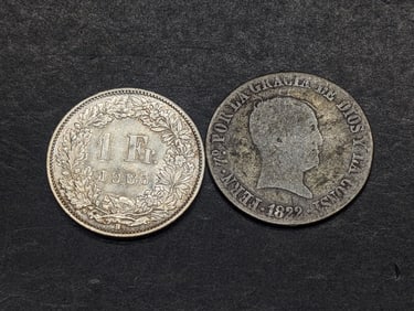 1965 Switzerland 1 Silver Franc & 1822 Spain 4 Silver Reales