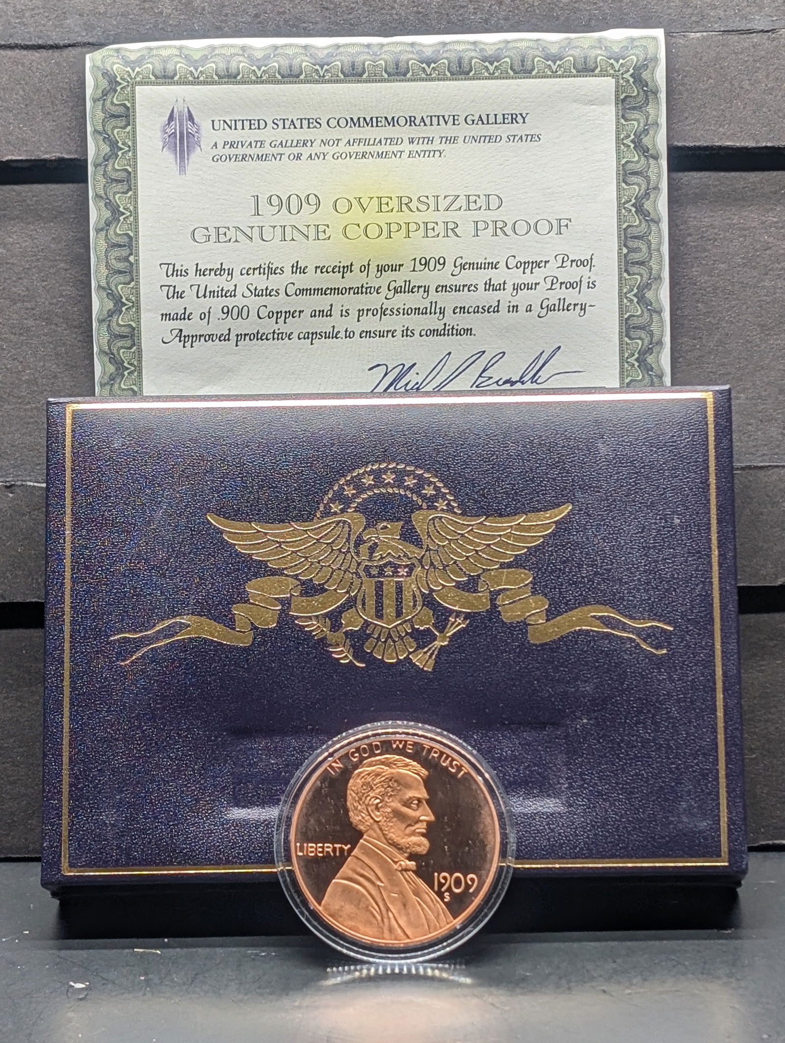 SOLID FINE COPPER 1909-S VDB PROOF Lincoln Wheat Cent Commemorative Medal in Display Box w/ COA (1 of 5)