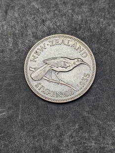 1935 New Zealand Silver 6 Pence, 50% Silver: 1935 New Zealand Silver 6 Pence, 50% Silver