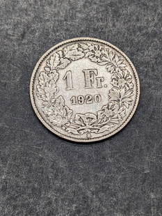 1920 Swiss Silver 1 Franc -83.5% Silver: 1920 Swiss Silver 1 Franc -83.5% Silver