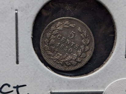 1850 Netherlands Silver 5 Cents: 1850 Netherlands Silver 5 Cents