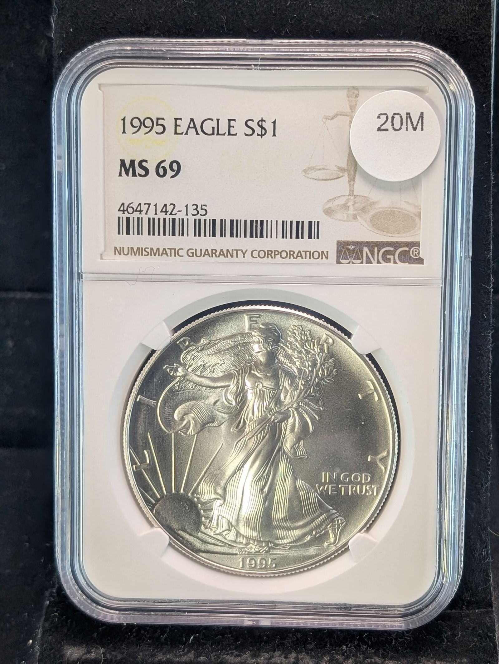 1995 Brilliant Uncirculated Silver American Eagle Graded MS 69 By NGC Grading Company. (1 of 3)