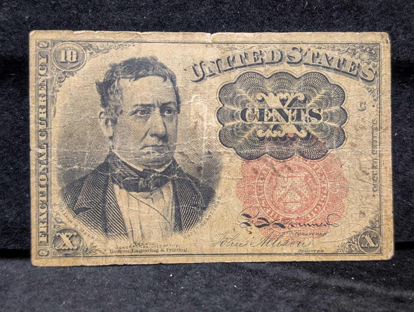 1875 10 Cents United States Fractional Currency. Bust Of William Meredith, Secretary Of Treasury.: 1875 10 Cents United States Fractional Currency. Bust Of William Meredith, Secretary Of Treasury.