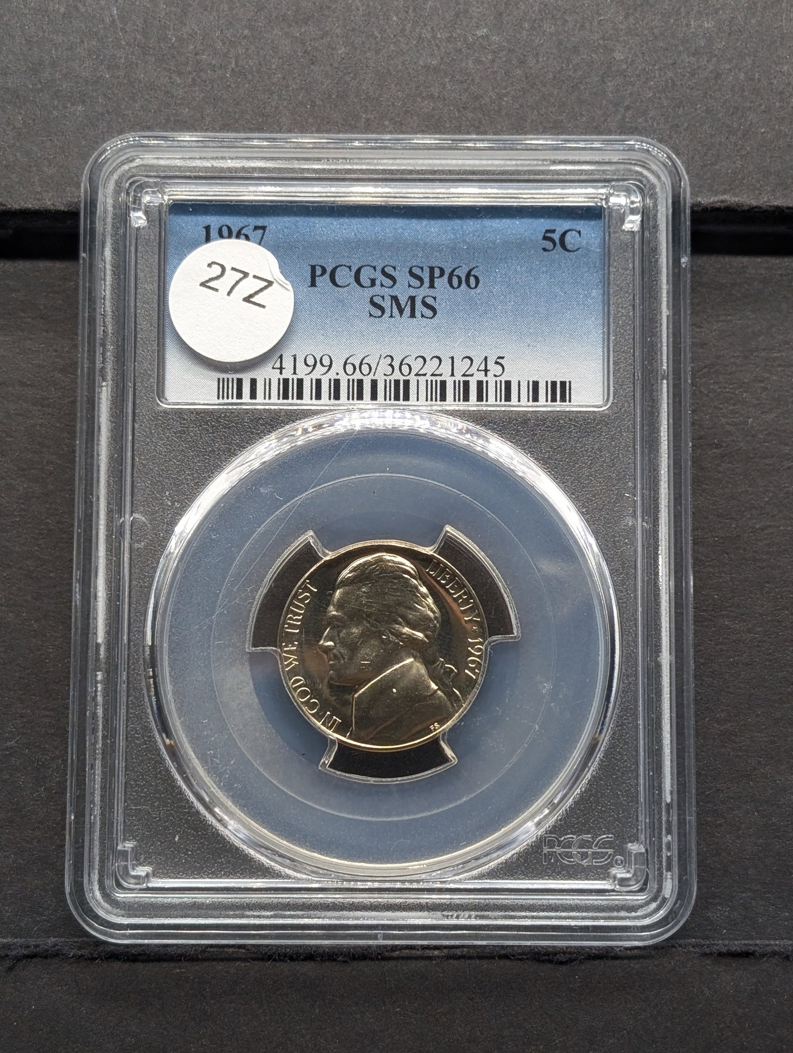1967 SP66 SMS Jefferson Nickel (Graded by PCGS): 1967 SP66 SMS Jefferson Nickel (Graded by PCGS)