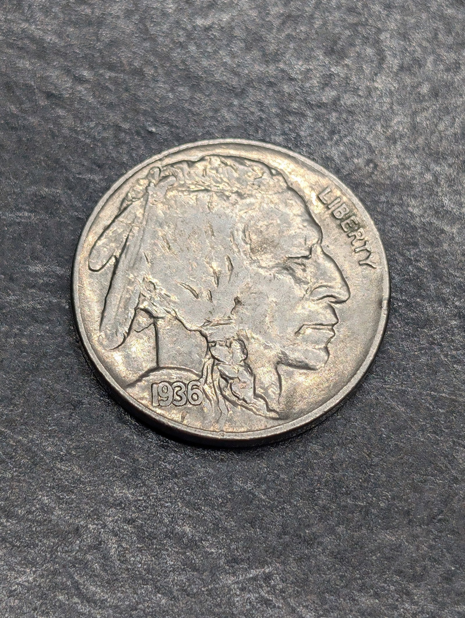 1936-AU+, Bold Details, Full Horn and Tail, Buffalo Nickel, 89 Years Old: 1936-AU+, Bold Details, Full Horn and Tail, Buffalo Nickel, 89 Years Old