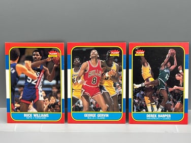 1986 Fleer Buck Williams #123, George Gervin #36, & Derek Harper #44