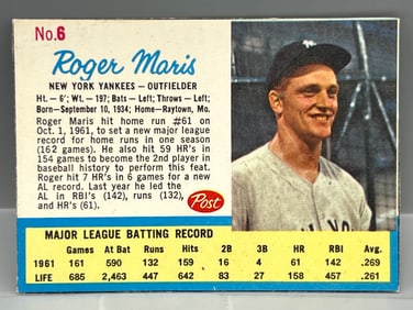 1962 Post Cereal Roger Maris Ad Back - Life Magazine
