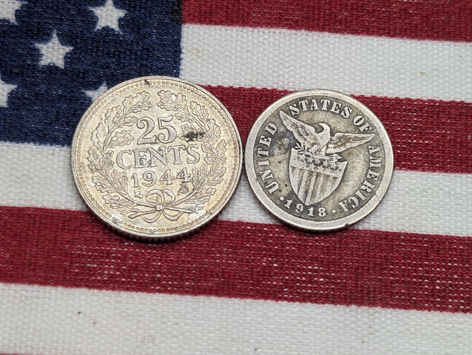 1918-S Philippines 10 Silver Centavos & 1944-P Netherlands 25 Silver Cents (2 PCS) (1 of 2)