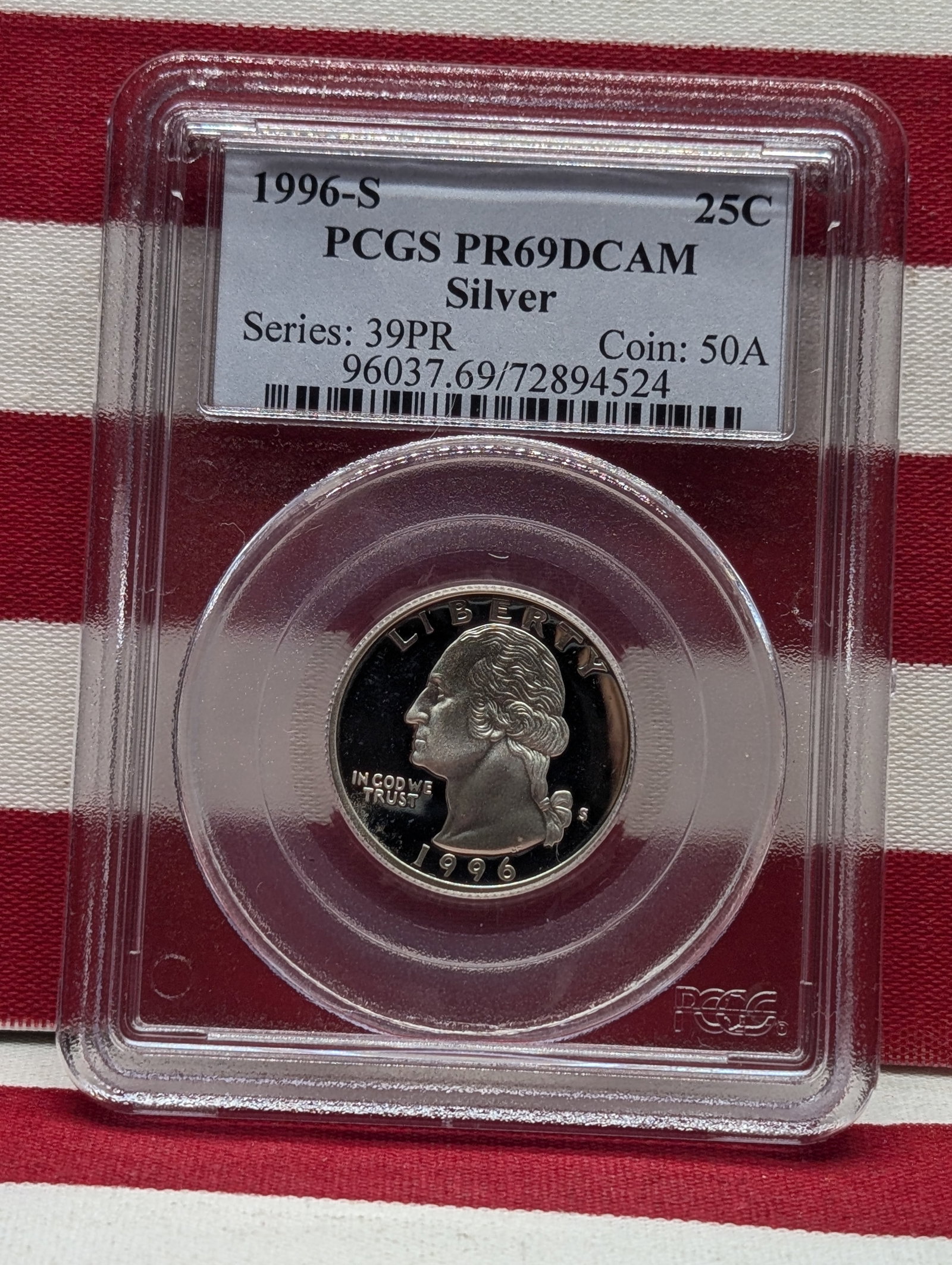 1996-S PROOF Washington Silver Quarter - PCGS PR69 DCAM: 1996-S PROOF Washington Silver Quarter - PCGS PR69 DCAM