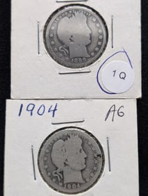 1904 & 1899 Silver Barber Quarters