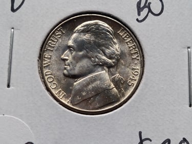 1945-D GEM BU Jefferson Nickel. 35% Silver War Time