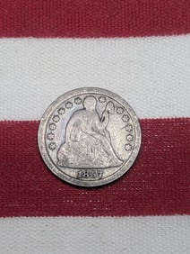 1857 United States Seated Liberty Dime. Vintage Type Coin.
