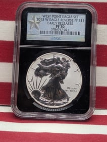 2013-W Reverse Proof Silver American Eagle Graded PF 70 Early Release By NGC Grading Company.