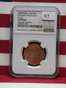 1808 India 10 Cash - Admiral Gardner Ship Wreck - NGC Genuine