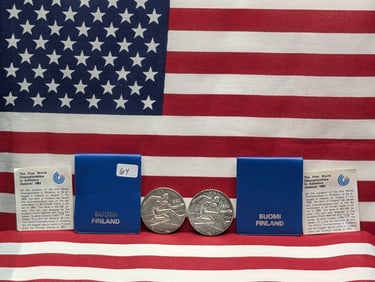 1983 Helsinki Athletics Silver Coin - Lot of 2 .500 Silver - 22 grams each