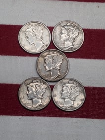 1941 1942 1943 1944 1945 Mercury Head Dimes.