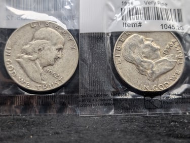 1952 & 1956 Silver Franklin Half Dollars In Littleton Holders