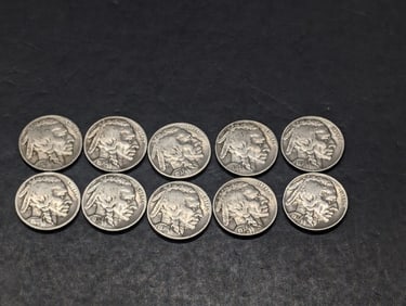 10 Mixed Date/Mixed MM Buffalo Nickels. 20's/30's