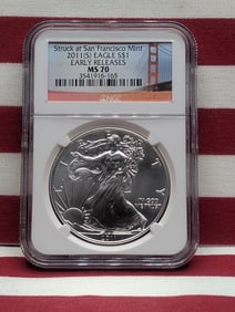 2011 (S) Gem Brilliant Uncirculated Silver American Eagle Early Release Graded MS70 By NGC Grading