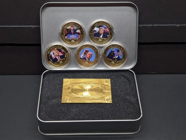 Collection of 5 Donald Trump 24KT Gold Plated Rounds with Case and COA