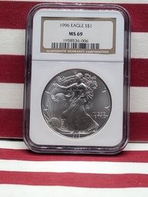 1996 Key-Date Brilliant Uncirculated Silver American Eagle Graded MS 69 By NGC Grading Company.
