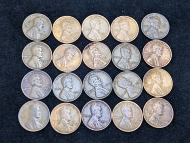 (20) Lincoln Wheat Cents (5) 1917, (2) 1928, (1) 1929-S, (4) 1927-S, (6) 1935 , (2) 1919-S